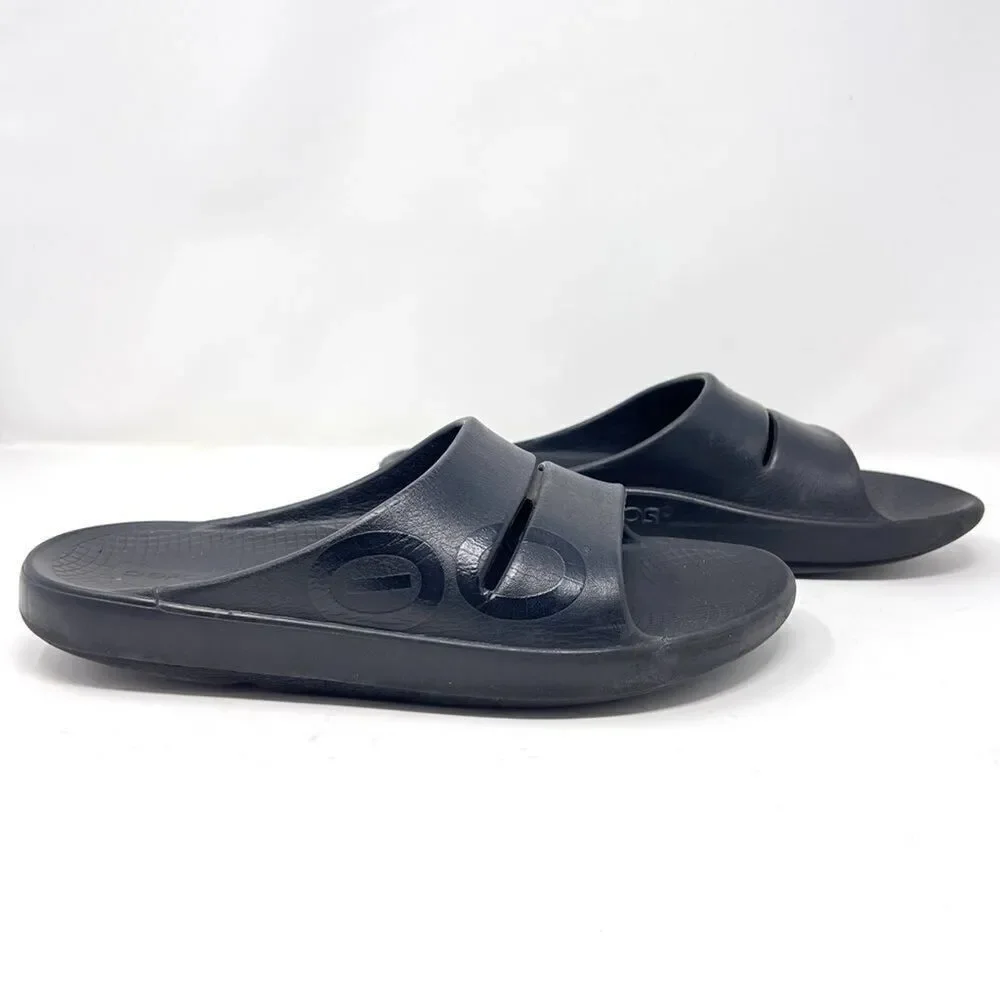 Oofos Ooahh Luxe Black Slide Recovery Comfort Sandals Size 10 Men's / 12 Women's